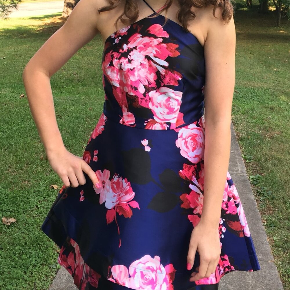 Blue and Pink Flower Dress - Great for Homecoming